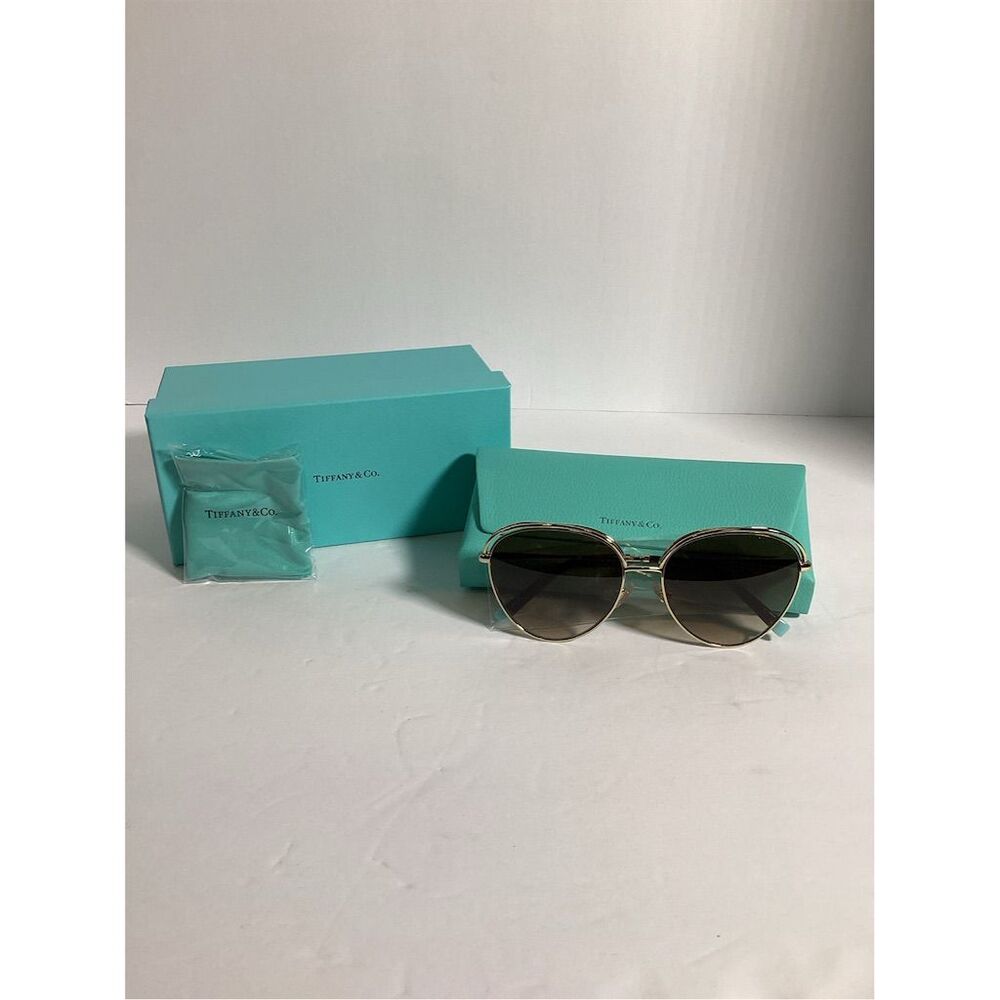Tiffany & Co. Unisex Sunglasses Gold Frame Brown Gradient Lens UV400 Lightweight